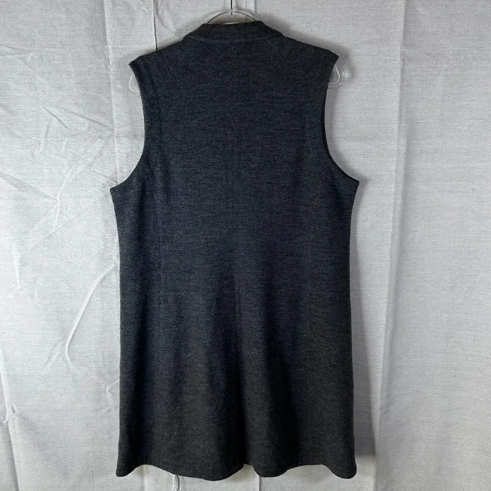 Eileen Fisher 100% Merino Wool Long Vest Charcoal Gray Button Front Large L/G - Picture 4 of 6
